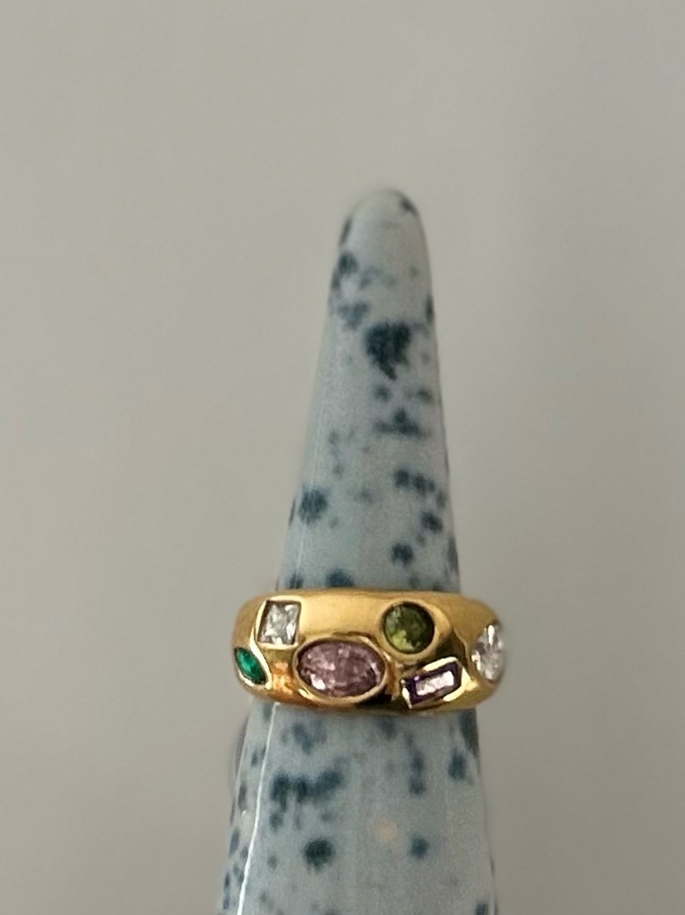 Gold Multi-Gemstone Dome Ring in Yellow Gold Finish
